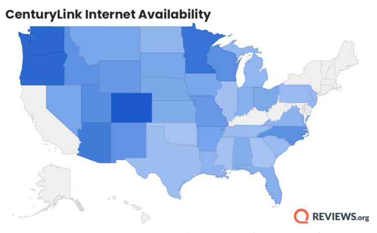 A map showing CenturyLink internet availability, mainly in Washington, Oregon, and Colorado