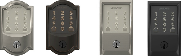 Different Schlage Encode finishes and design options in a line
