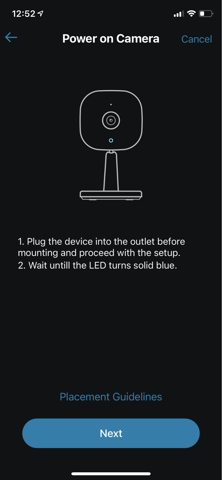 Screenshot from Eufy app showing installation instructions for the Eufy Cam Indoor