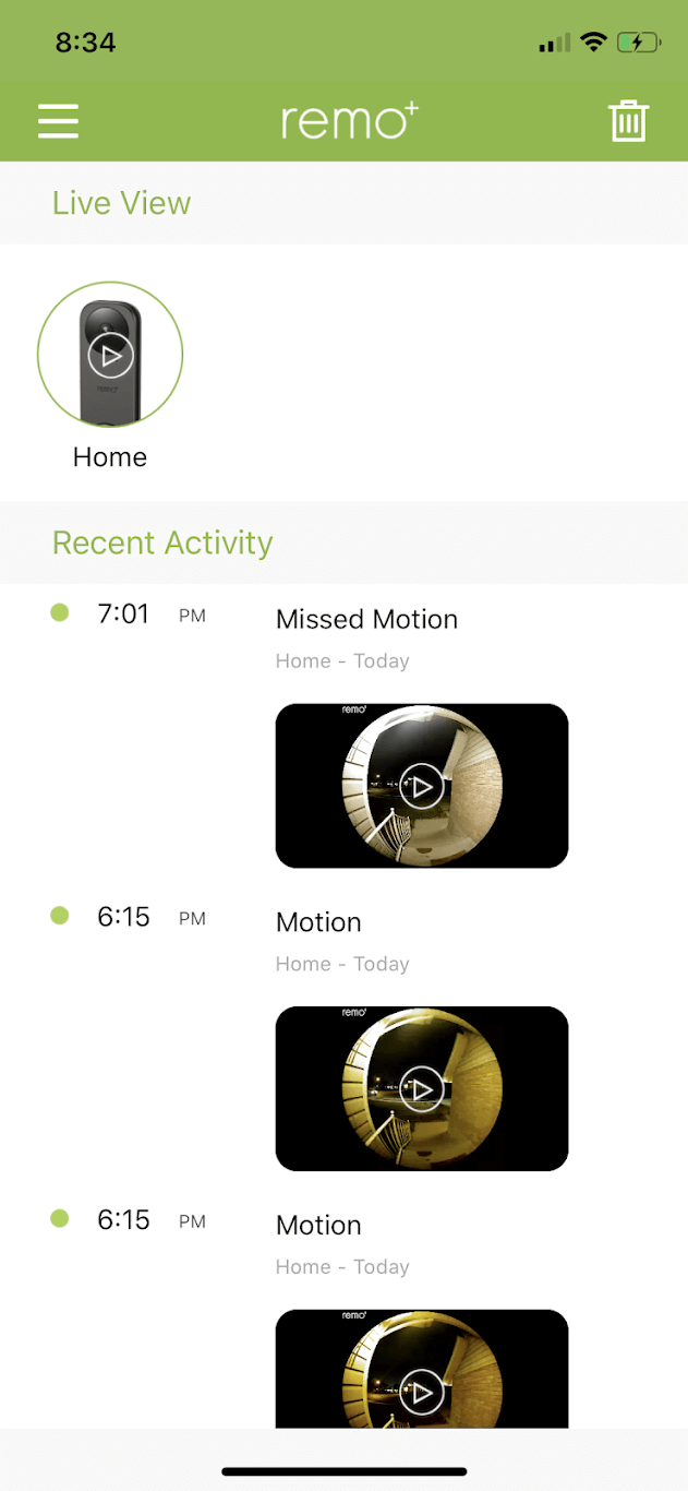 screenshot of motion notifications from Remo plus app