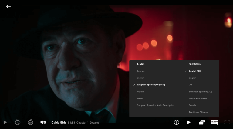 Netflix subtitle menu