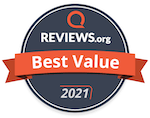 An awards badge for the Reviews.org Best Value award 2021