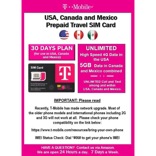 T-mobile USA-Canada-Mexico Prepaid Travel SIM Card